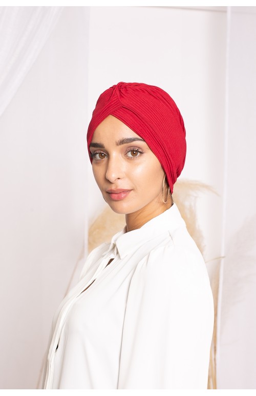 Bonnet turban plissé rouge 
