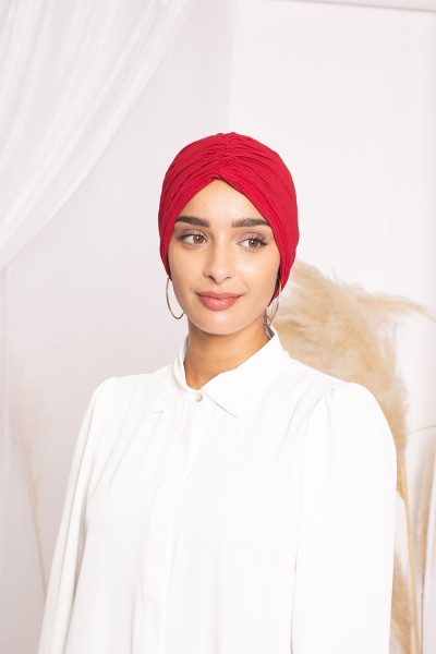 Bonnet turban plissé rouge 