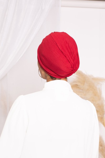 Gorro turbante rojo plisado