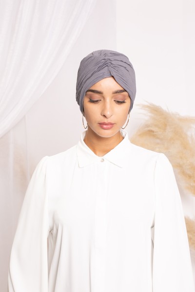 Bonnet turban plissé gris