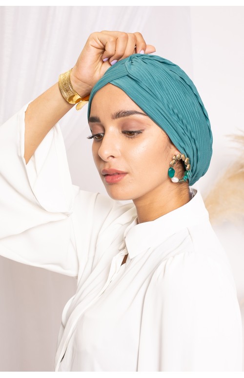 Bonnet turban plissé vert