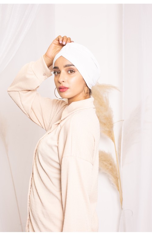 Bonnet turban plissé blanc