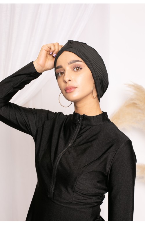 Bonnet turban plissé noir