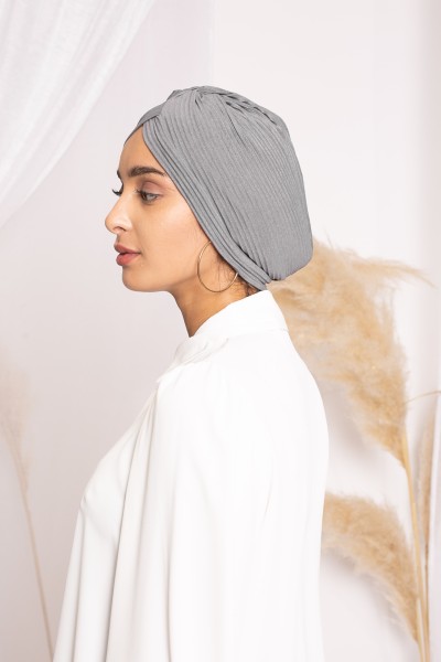 Bonnet turban plissé gris clair
