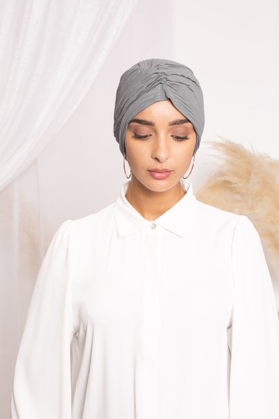 Bonnet turban plissé gris clair