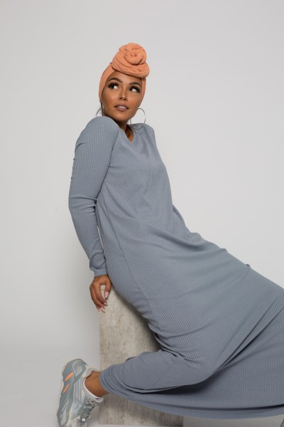 Robe pull bleu gris collection automne hiver pour femme modeste boutique musulmane