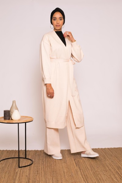Gilet long crème prêt à porter pour femme musulmane boutique hijab moderne
