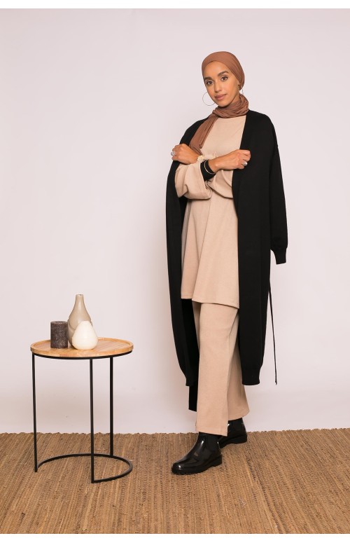 Gilet long noir hiver prêt à porter mastour pour femme musulmane hijab shop