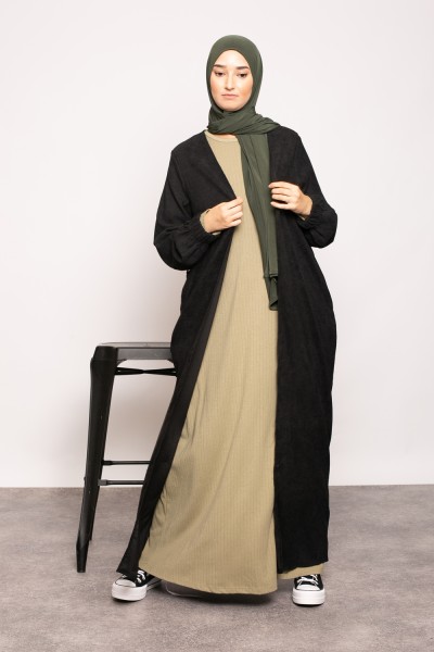 Robe hiver manche tulipe vert collection automne hiver boutique musulmane pour femme