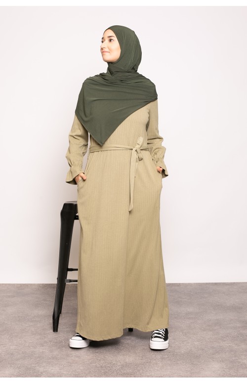 Robe hiver manche tulipe vert collection automne hiver boutique musulmane pour femme