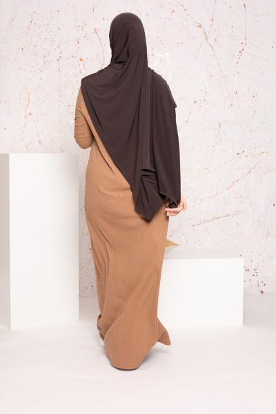 Robe pull beige longue collection automne hiver boutique musulmane pour femme