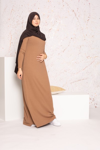 Robe pull beige longue collection automne hiver boutique musulmane pour femme