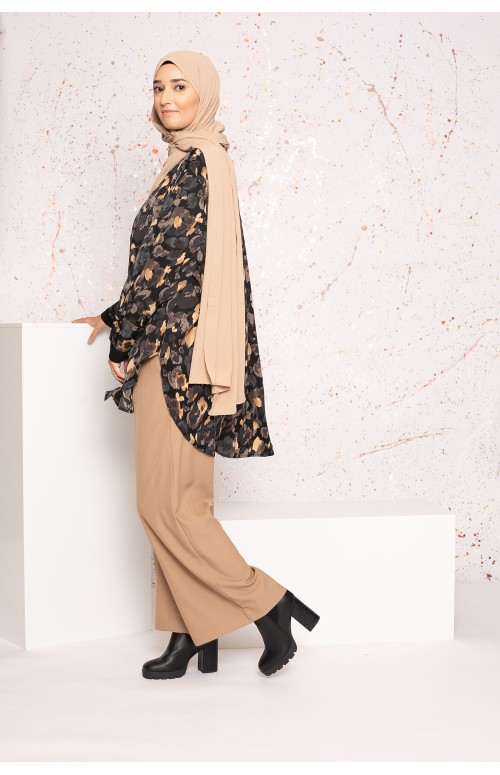 Chemise satiné imprimé noir automne hiver boutique hijab moderne