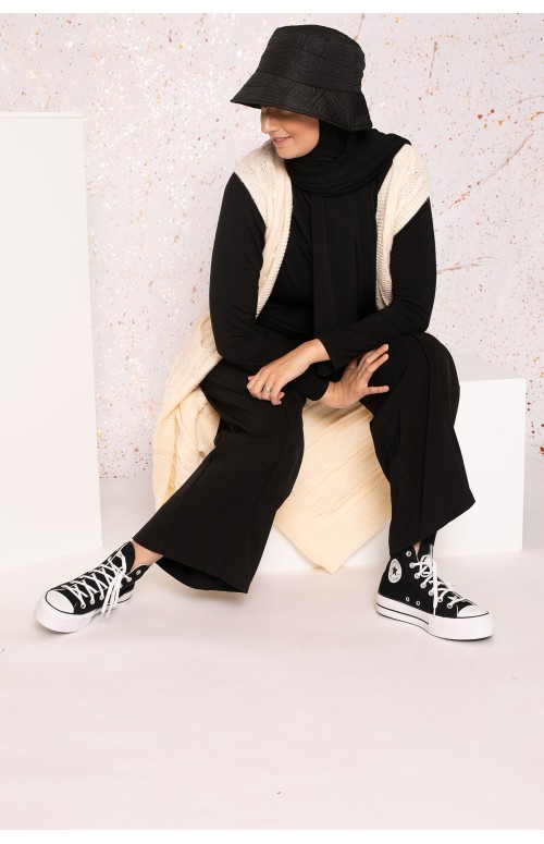 Gilet long sans manches crème automne hiver boutique hijab moderne et pas cher