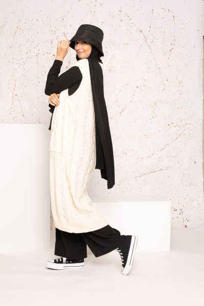 Gilet long sans manches crème automne hiver boutique hijab moderne et pas cher