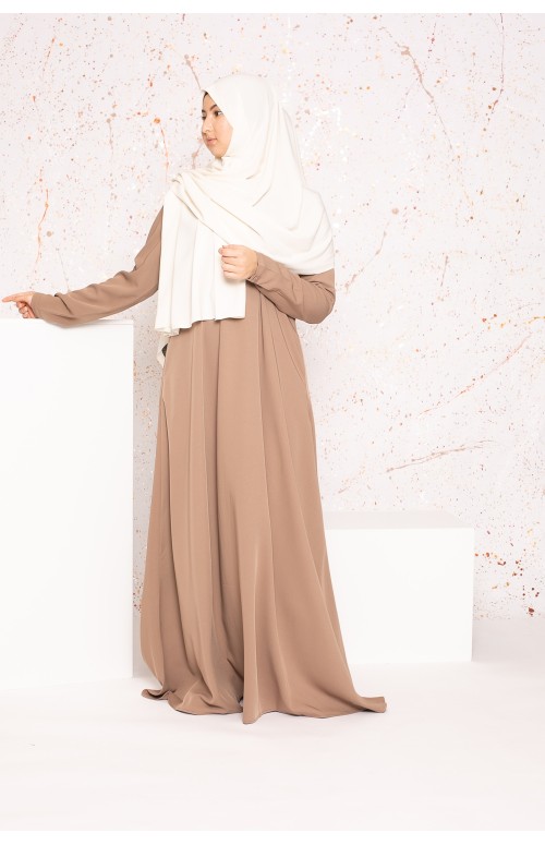 Robe longue évasée café pour fille modeste boutique hijab moderne