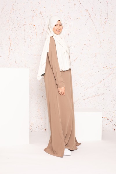 Robe longue évasée café pour fille modeste boutique hijab moderne