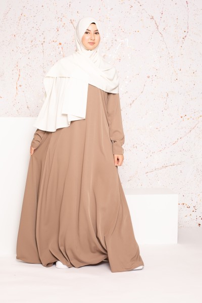 Robe longue évasée café pour fille modeste boutique hijab moderne