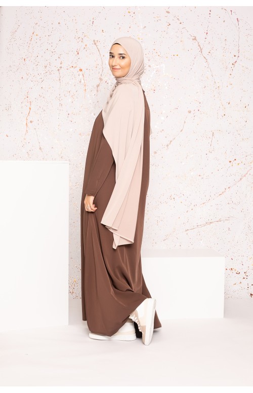Robe longue évasée marron pour fille musulmane boutique hijab moderne 