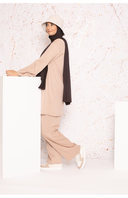 Ensemble large beige foncé prêt à porter modeste et mastour pour femme musulmane hijab shop moderne