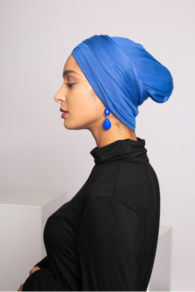Turban viscose croisé bleu boutique femme