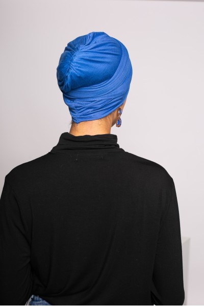 Royal blue crossed viscose turban
