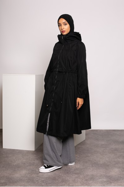 Black flared trench