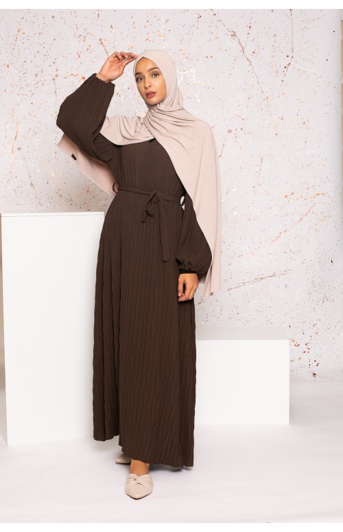 Robe plissé marron boutique hijab moderne pas cher