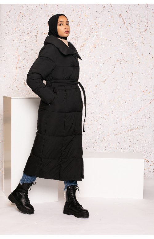 Manteau doudoune longue noir boutique prêt à porter musulmane pour femme