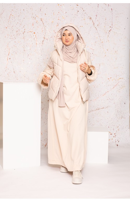 Doudoune courte beige hijab shop muslim prêt à porter pour fille moderne musulmane 