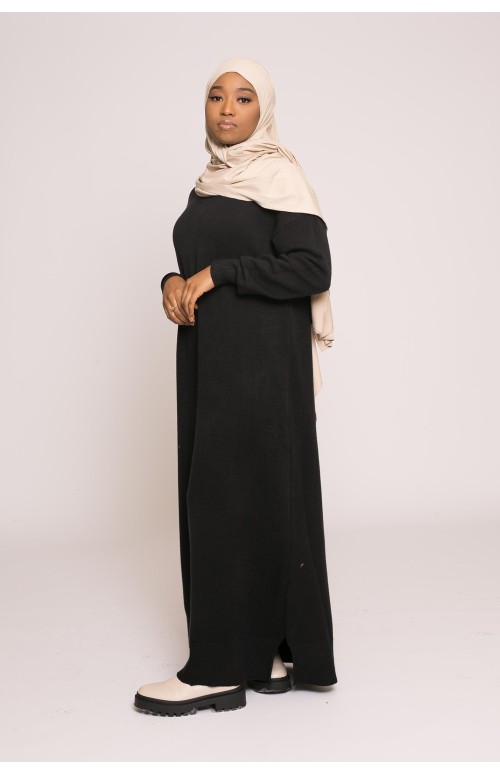 Robe pull col montant noir pour hiver v^tement mastour et modeste pour femme