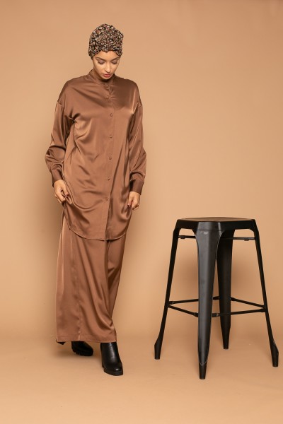 Chemise longue satiné choco boutique en ligne moderne pour femme modeste