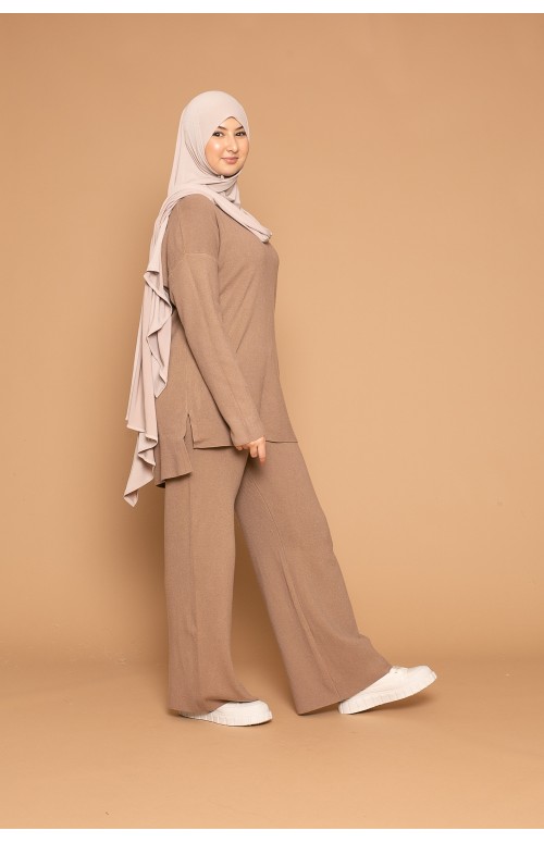 Ensemble maille choco clair modeste pour femme boutique hijab
