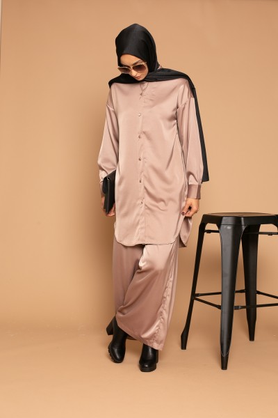 Long taupe satin luxery shirt