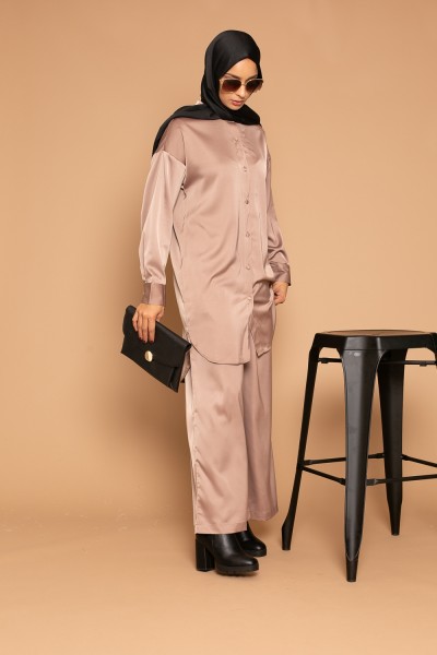 Long taupe satin luxery shirt