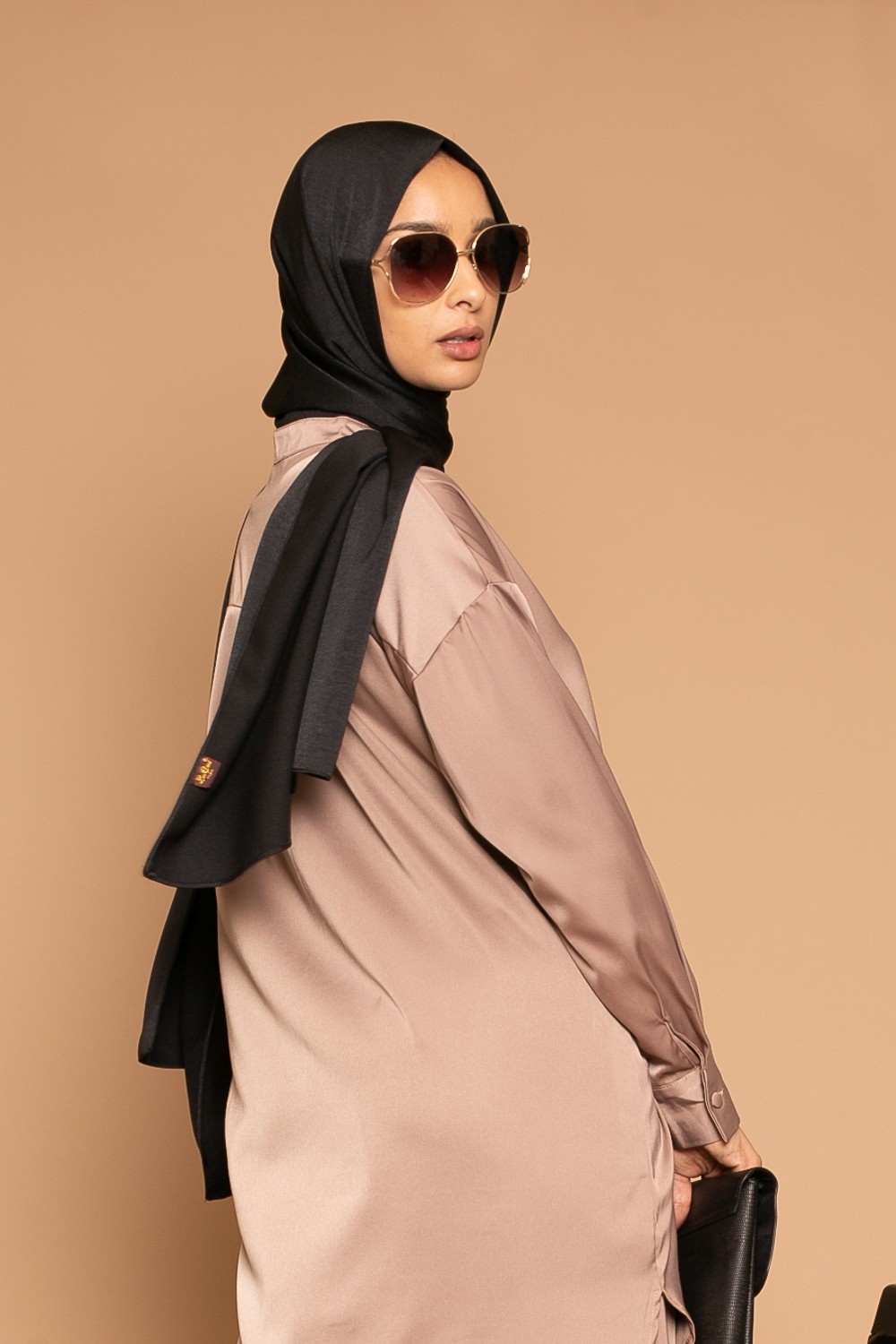 premium glossy black hijab