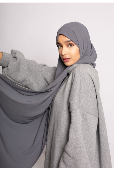 Hijab de seda Medina gris oscuro T2