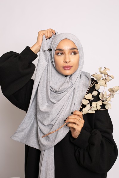 Hijab de punto suave gris jaspeado