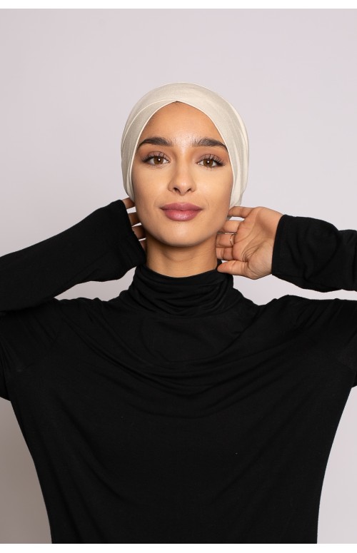 Bonnet croisé à nouer crème  sous hijab boutique musulmane