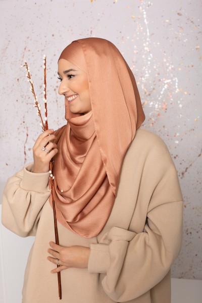 Hijab prêt à nouer satiné plissé bronze