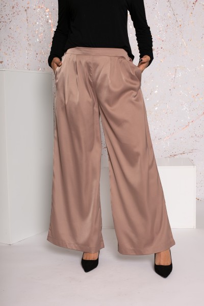 Wide taupe satin luxery trousers