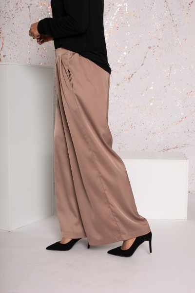 Wide taupe satin luxery trousers