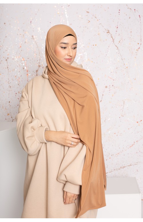 Hijab premium sandy jersey beige foncé