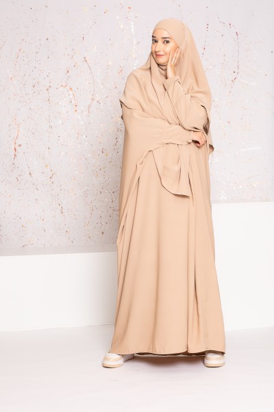 Nude beige khimar abaya set