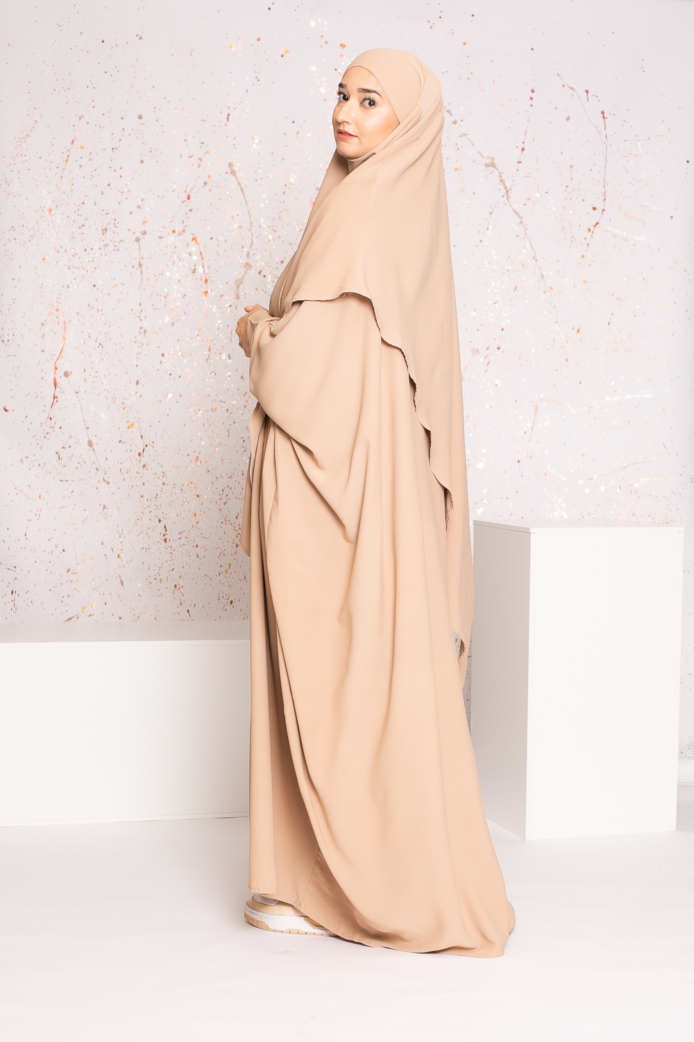 Ensemble abaya khimar beige nude