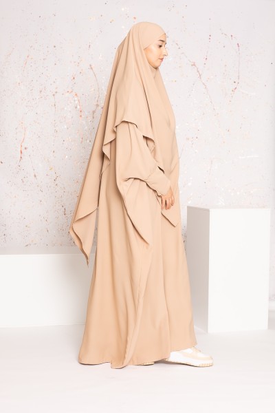 Conjunto abaya khimar beige nude