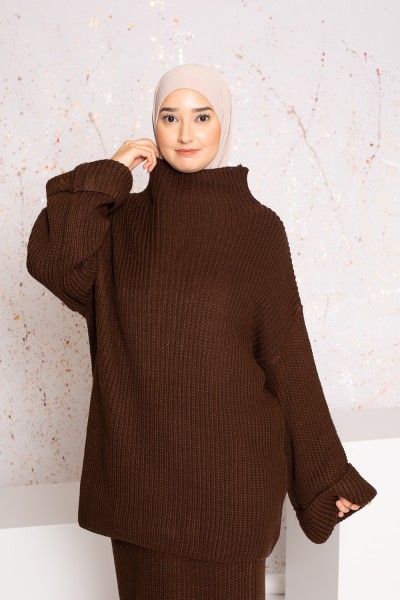 Ensemble tricot jupe et pull hiver pour femme musulmane