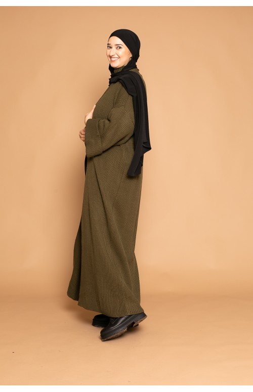 Ensemble maxi gilet et robe tricot pour femme musulmane