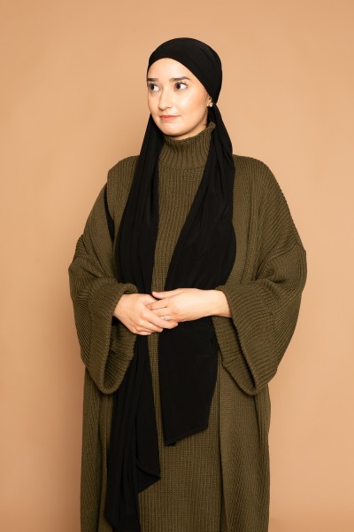 Ensemble maxi gilet et robe tricot pour femme musulmane