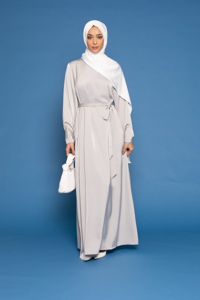 Abaya luxery satiné grise
